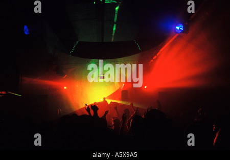 Lights and lasers over crowd at XPRS YRSLF SE1 Arches night club London Stock Photo