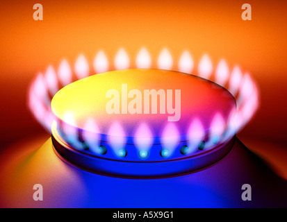 gas stove gas cooker with flame gas supply energy power industry energy requirement needs resource Stock Photo