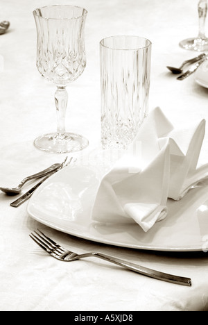 Place Setting on a Restaurant Dining Table Stock Photo