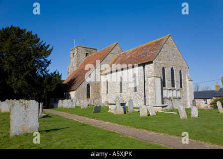 12th Century Parish Church of St Michael at Amberley Village West Sussex, UK Stock Photo