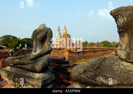 Row of headless Buddha statues in Wat Chai Wattanaram, in former capital city Ayutthaya, Thailand. Stock Photo