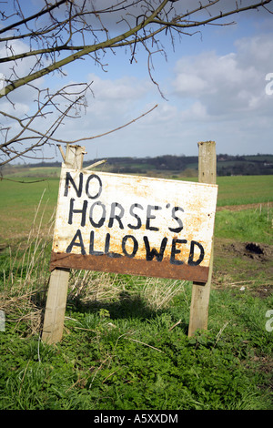"No horses allowed" warning sign, Essex, England, UK Stock Photo