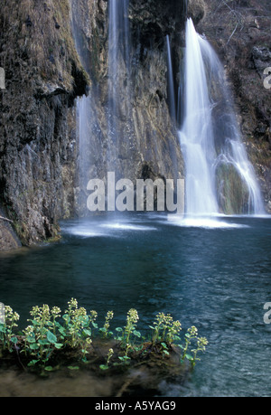 Waterfalls at Plitvice Lakes National Park in Croatia, April 2005 Stock Photo