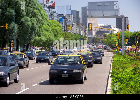 Traffic on 9th of July Avenue in Buenos Aires, Argentina. Stock Photo