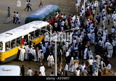 Sudan, Africa. Buses and coaches leaving from bus station Khartoum in the early morning. Stock Photo