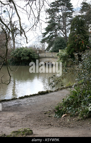 A very high river at Pittville pump rooms in Cheltemham Gloucestershire. Stock Photo