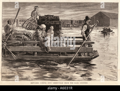 Mississippi River flood in 1890 Refugees coming into Greenville from the back country Stock Photo