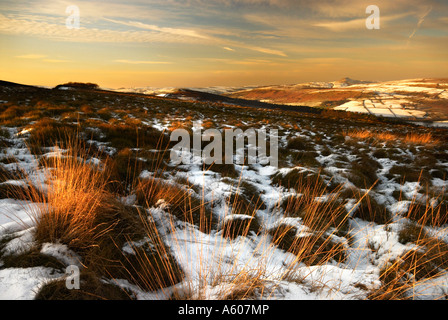 The View Across The Cheshire Plains Towards Shutlinsloe In Snow Cheshire, Peak District national Park UK Stock Photo