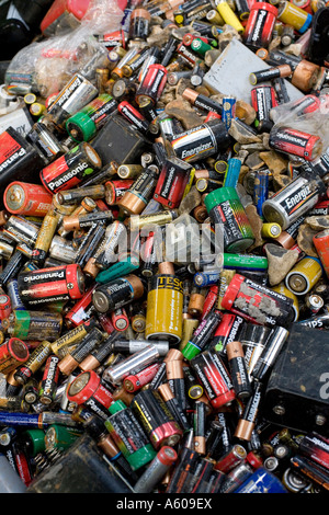 Piles of used batteries ready for recycling at a depot in the Black Country West Midlands England UK Stock Photo