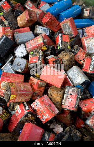 Piles of used batteries ready for recycling at a depot in the Black Country West Midlands England UK Stock Photo