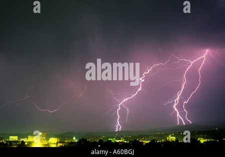 Lightning strikes from a thunderstorm in Boise Idaho Stock Photo - Alamy