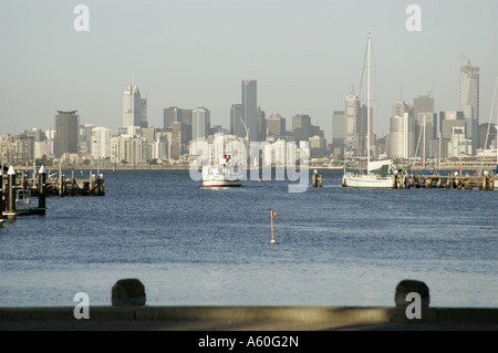 Australia,Melbourne, Little Gem ferry coming into Hobson Bay in Williamstown. Stock Photo