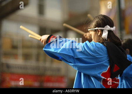 Taiko drummers during Chinese New Year Celebration, Vancouver, Canada Stock Photo