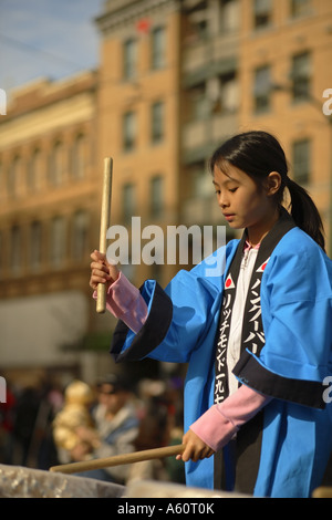 Taiko drummer performing during Chinese New Year Celebration, Vancouver, Canada Stock Photo