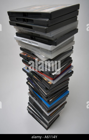 tall stack of dvd cases looking down, two of three images this one has ...
