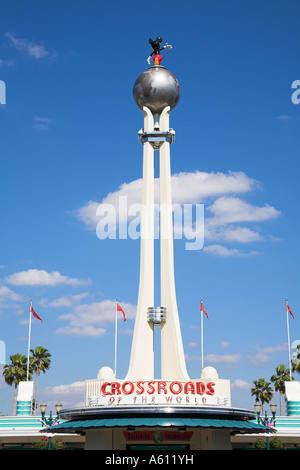 Mickey Mouse standing on globe of the world, Crossroads of the world, entrance to Disney MGM Studios, Orlando, Florida, USA Stock Photo