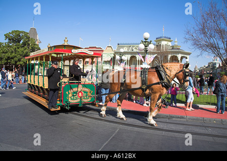 Horse pulling carriage in Main Street, Magic Kingdom, Disney World, Orlando, Florida, USA Stock Photo