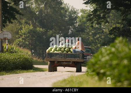 Wagon Loaded with watermelon in Indiana Stock Photo