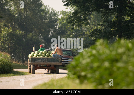 Wagon Loaded with watermelon in Indiana Stock Photo