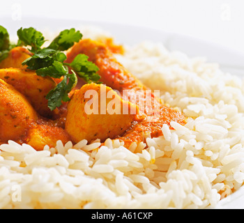 Chicken Curry and Rice Close Up Stock Photo