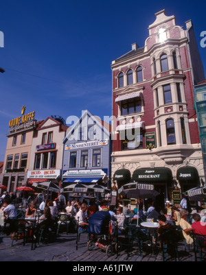 Norway Bergen Torget street cafe people Stock Photo