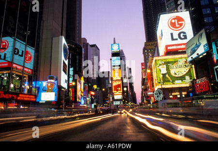 The beauty color and energy of famous Times Square at night with streaks of traffic in New York City USA Stock Photo