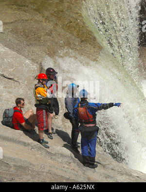 Scouting South Fork Silver Creek above Icehouse Resevoir in the high sierra mountains near Kyburz Pass and tahoe California, USA Stock Photo