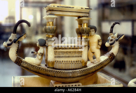 Alabaster model of Funerary Boat from tomb of Tutankhamen Egyptian Museum of Antiquities Cairo Egypt Stock Photo