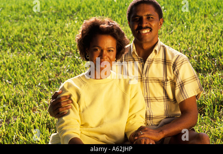 Black african american couple outdoors relaxing and having fun Stock Photo
