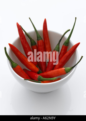 Red chillies in white bowl shot with professional medium format digital camera Stock Photo