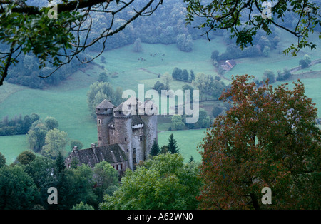 High angle view of castle, Chateau D'Anjony, Tournemire, Cantal, France Stock Photo
