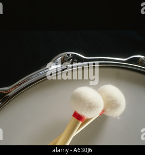 Close-up of kettledrum and drumsticks Stock Photo
