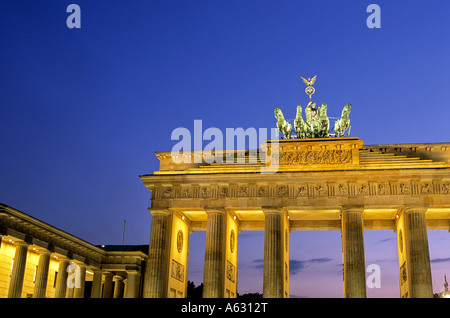 Triumphal arch of the 18th century Brandenburg Gate w statue of the Goddess Nike on Pariser Platz Berlin Germany Stock Photo