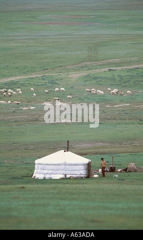 A traditional Mongolian yurt or ger which portable, round tent covered ...