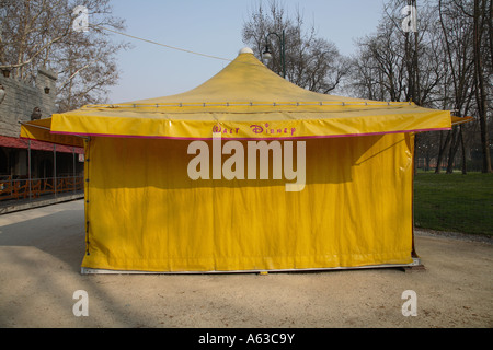 Walt Disney logo of a Closed booth in an amusement park in Milan, Italy, Europe Stock Photo