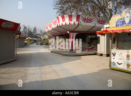 Closed booths in an amusement park in Milan, Italy, Europe Stock Photo