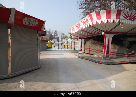 Closed booths in an amusement park in Milan, Italy, Europe Stock Photo