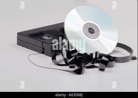 Times are changing; old video cassette contra new DVD Stock Photo