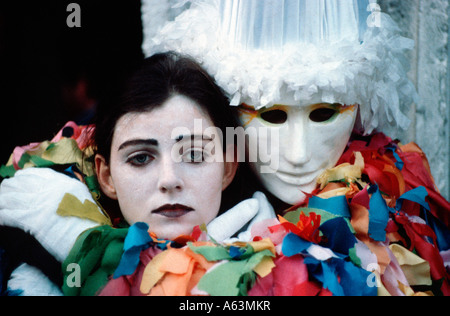 Italy, Venice - carnival in Venice, traditional venetian masks and costumes at Marcus Square Stock Photo