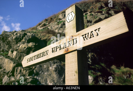 Walking South Upland Way long distance path coast to coast directional sign Portpatrick Scotland UK Stock Photo
