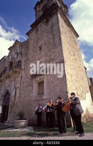 San Jose Roman Catholic Mission Circa 1720 Mexican Mariachi Band Musicians Outside Church Before Mass San Antonio Texas Stock Photo