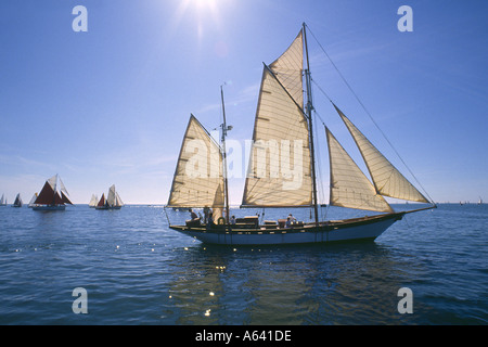 Gaff Rigged Sailing Boats off Dartmouth UK Stock Photo