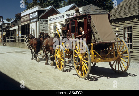 Old stage coach on mainstreet of Sovereign Hill, Ballarat, Victorian Goldfields, Victoria, AUS Stock Photo