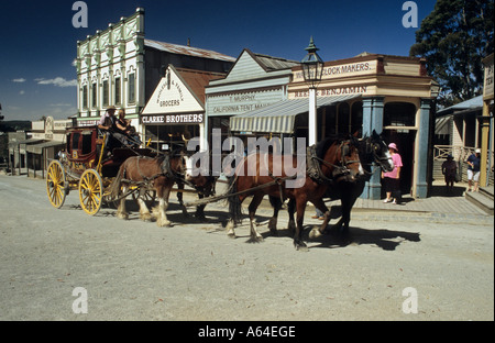 Old stage coach on mainstreet of Sovereign Hill, Ballarat, Victorian Goldfields, Victoria, AUS Stock Photo