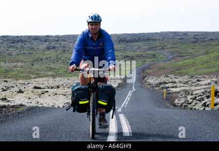 Carl Galvin Mountain Biking in Iceland during the Bike Iceland Mountain Biking Exprdition Stock Photo