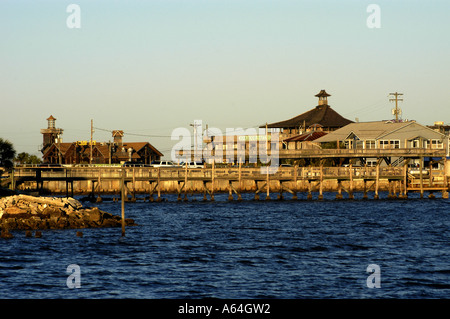 Cedar Key Florida FL Dock Street Restaurants shops over watrer Stock Photo