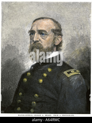 Major General George Gordon Meade Union commander at the Battle of Gettysburg US Civil War. Hand-colored woodcut Stock Photo
