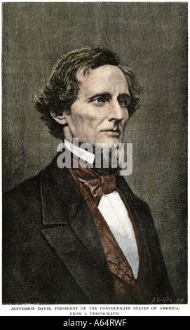 Jefferson Davis President of the Confederate States of America. Hand-colored woodcut Stock Photo