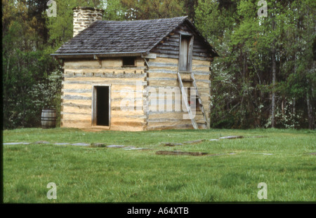 Slave cabin birthplace of African American educator Booker T Washington on the Burroughs tobacco plantation in Virginia. Photograph Stock Photo