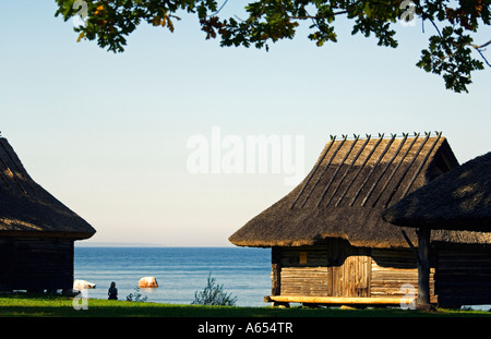 A Traditional Thatched Roof Farm House located in Rocca al Mar at the National Open Air Museum Stock Photo